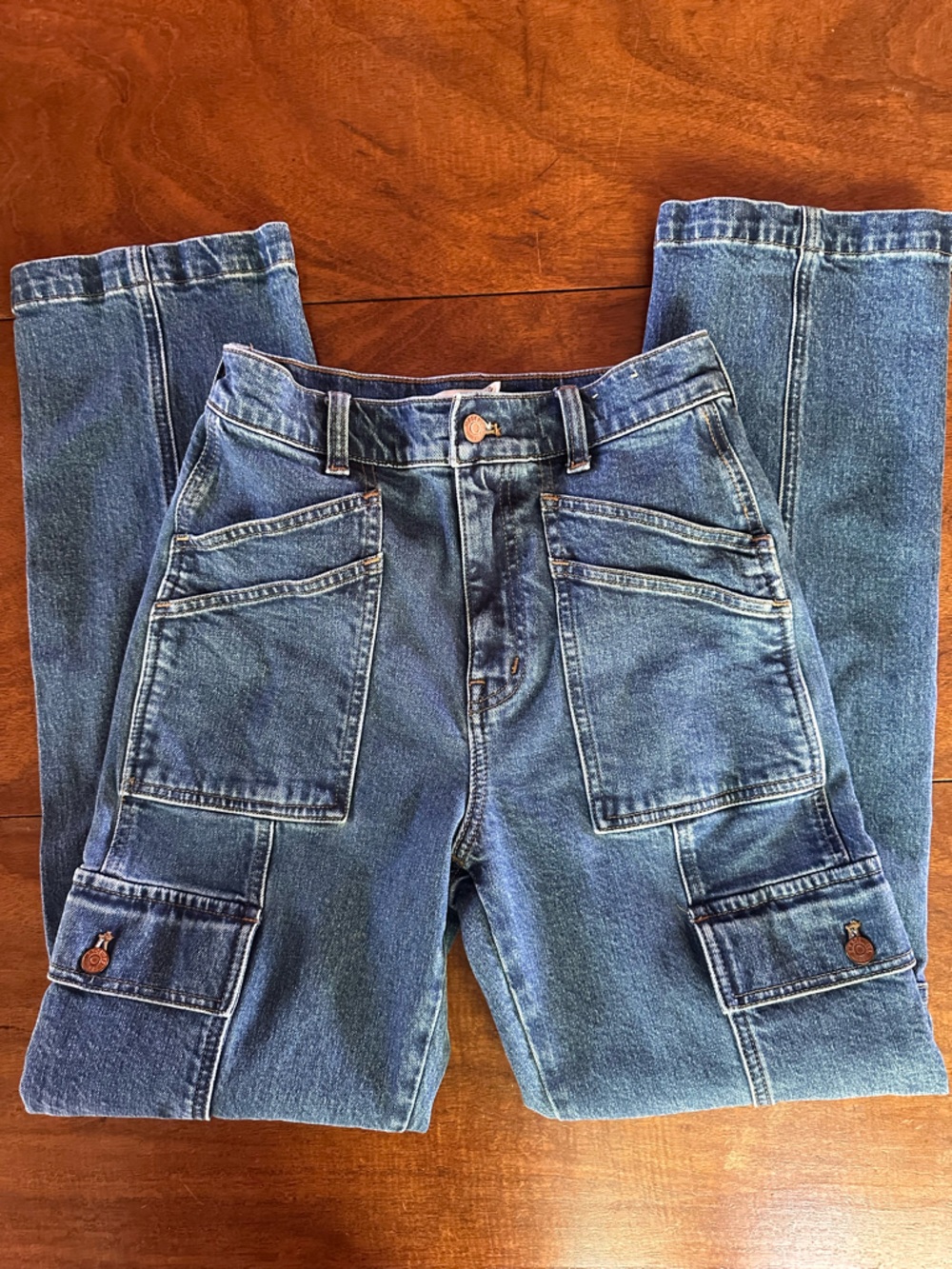 Madewell 90s Straight Cargo Panel Jeans Sz 24 x 29 High Rise Utility Denim